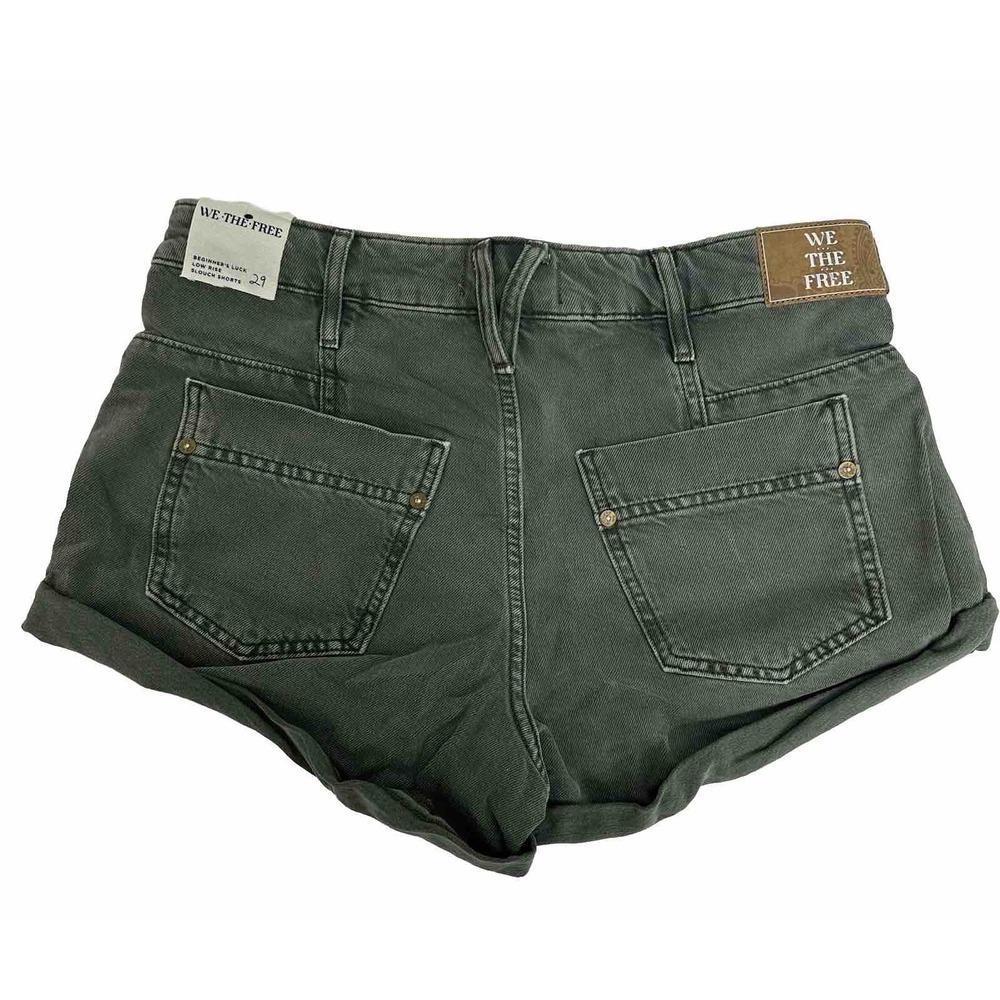 Free People Beginner's Luck‎ Low Rise Slouch Shorts - Olive Green Size 29 New - Picture 6 of 13